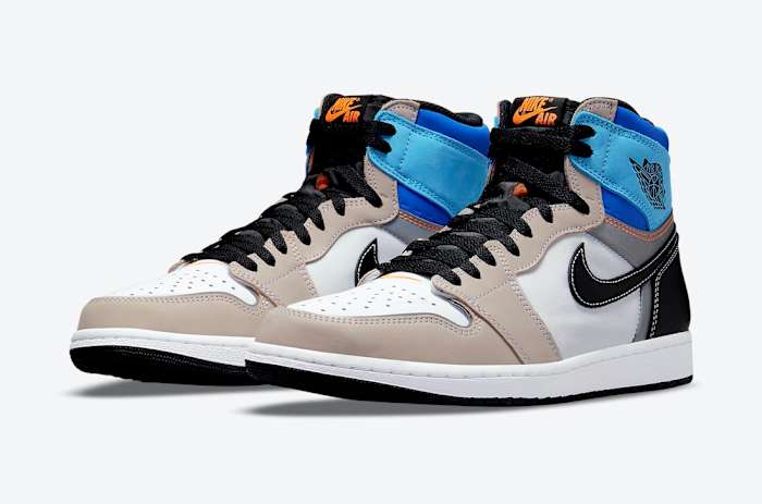 Multi-color Air Jordan shoes.